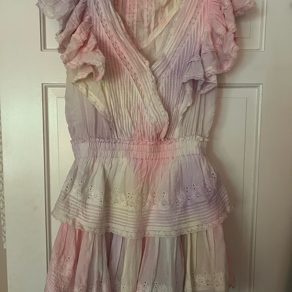 LoveShackFancy Pink and Purple Ruffled Dress